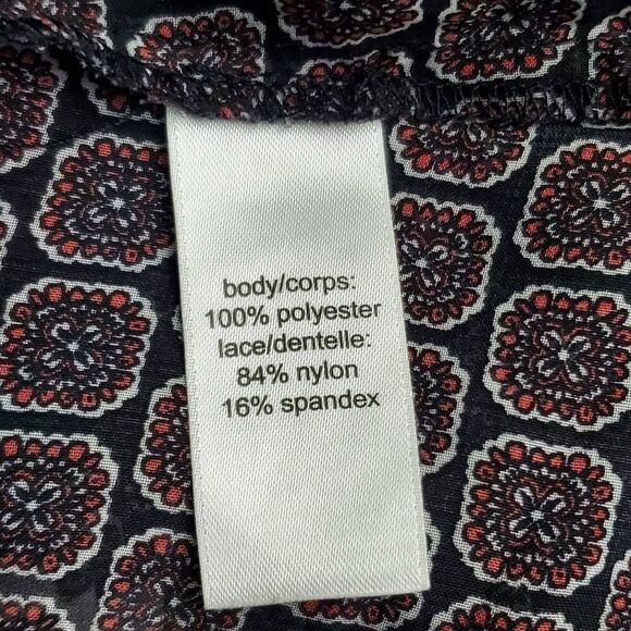 Maurices Women’s Boho Sheer Blouse Size M Long Sleeve Lace Yoke Mixed Print Peas - Picture 6 of 9